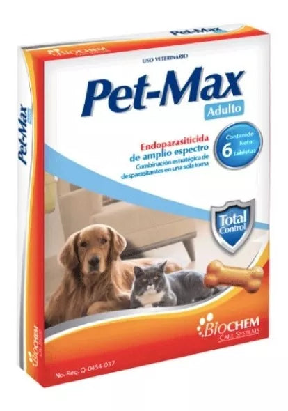 Desparasitante Pet-Max Adulto Perro y Gato 6 Tabletas